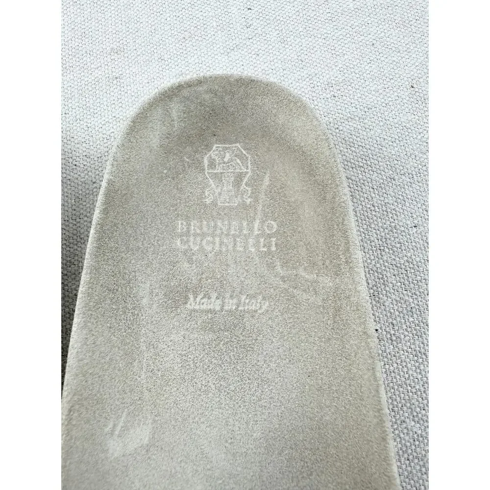 Brunello Cucinelli Anatomical Suede Embellished Slides Sandals Silver Tan EU 40